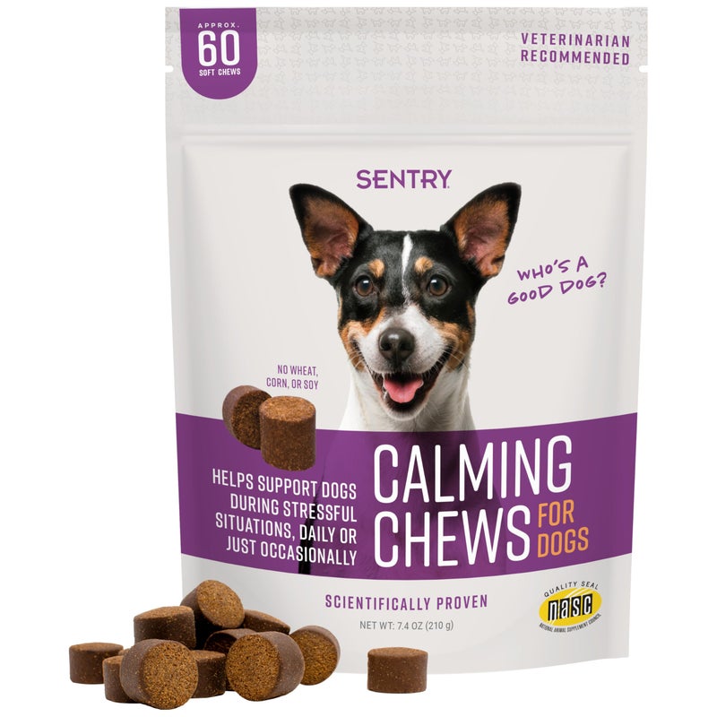 Sentry Calming Chews for Dogs, Calming Aid Helps to Manage Stress & Anxiety, with Pheromones That May Help Curb Destructive Behavior & Separation Anxiety, Health Supplement for Dogs, 60 Count - Image 1